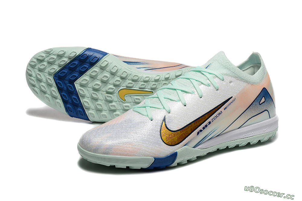 Men's Nike Air Zoom Mercurial Vapor 16 Elite TF Artificial Turf Low-Tops Football Shoes - Jade/Blue/Gold 3