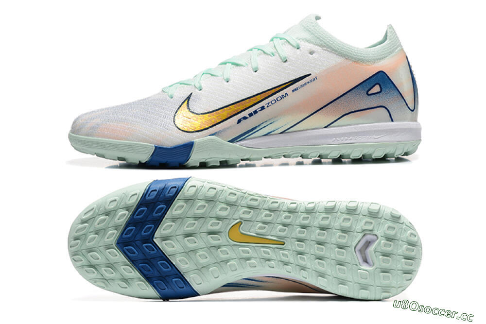 Men's Nike Air Zoom Mercurial Vapor 16 Elite TF Artificial Turf Low-Tops Football Shoes - Jade/Blue/Gold 1