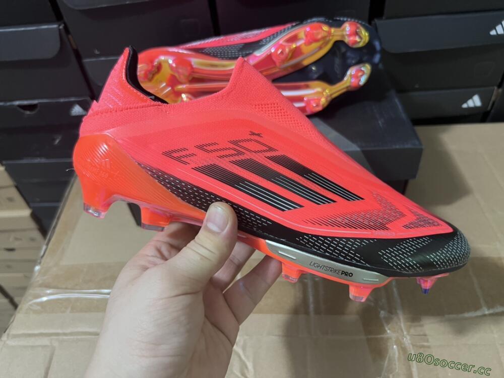 Unisex Adidas F50+ Lightstrike Pro Laceless FG Firm Ground Low-Tops Football Boots - Red/Black/Silver