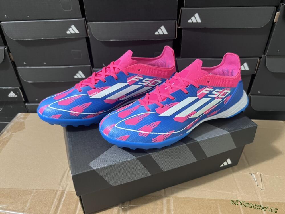 Men's Adidas F50 Elite TF Artificial Turf Low-Tops Football Shoes - Blue/Pink/White