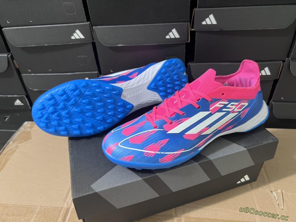 Men's Adidas F50 Elite TF Artificial Turf Low-Tops Football Shoes - Blue/Pink/White