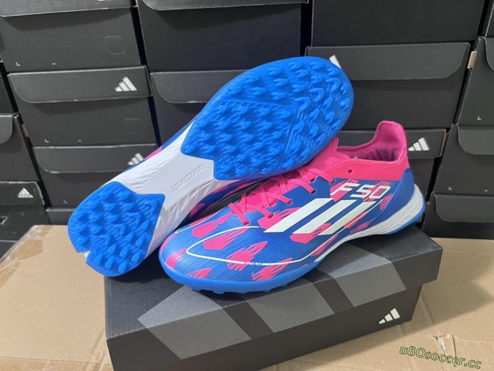 Men's Adidas F50 Elite TF Artificial Turf Low-Tops Football Shoes - Blue/Pink/White