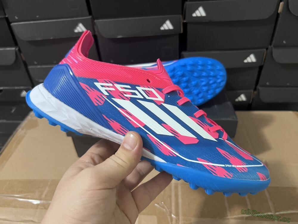 Men's Adidas F50 Elite TF Artificial Turf Low-Tops Football Shoes - Blue/Pink/White