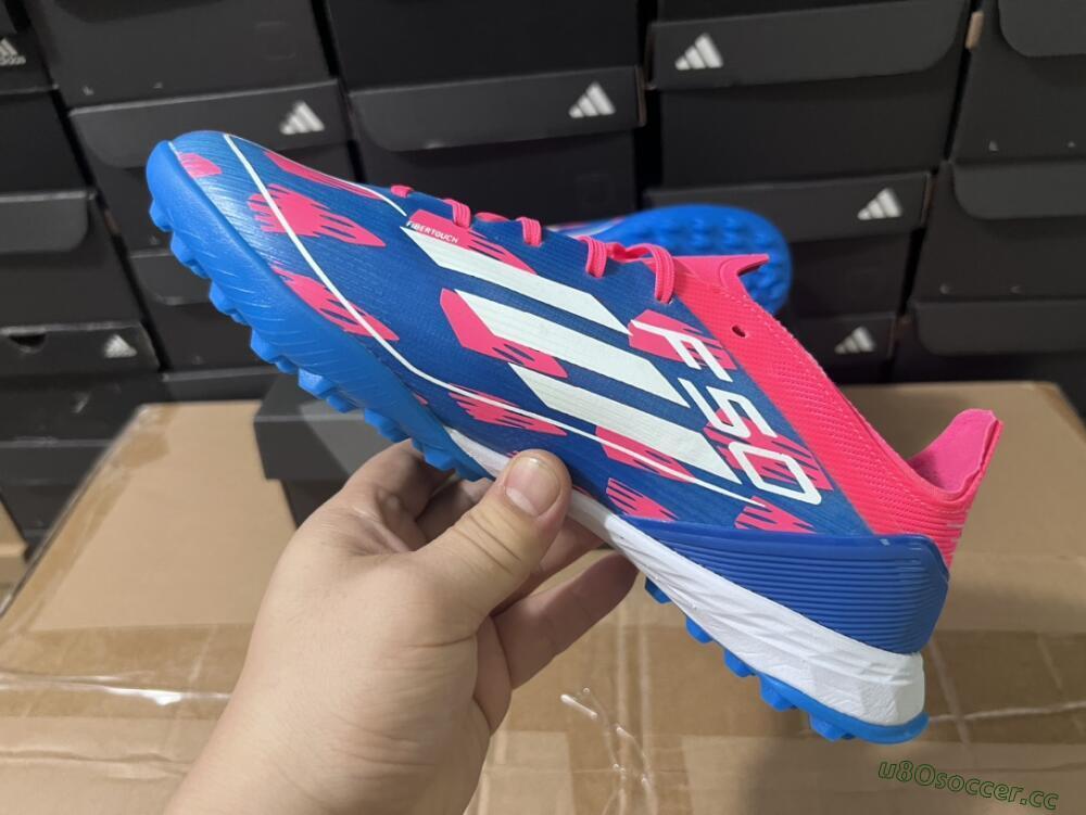 Men's Adidas F50 Elite TF Artificial Turf Low-Tops Football Shoes - Blue/Pink/White