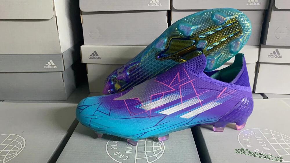 Men's Adidas X Speedflow+ FG Firm Ground Low-Tops Football Boots - Jade/Purple/Pink