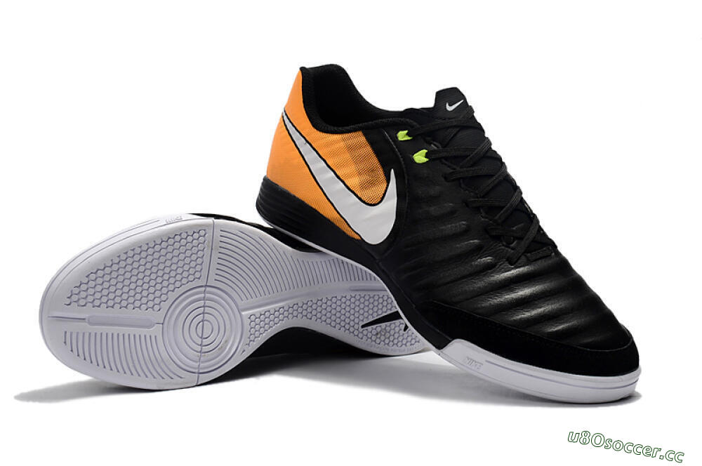 Men's Nike Tiempo Ligera 4 IC Indoor & Futsal Low-Tops Football Shoes - Black/Orange/White 4