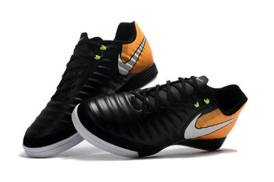 Men's Nike Tiempo Ligera 4 IC Indoor & Futsal Low-Tops Football Shoes - Black/Orange/White