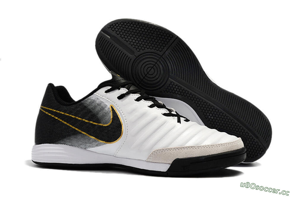 Men's Nike Tiempo Ligera 4 IC Indoor & Futsal Low-Tops Football Shoes - White/Black/Gold 2