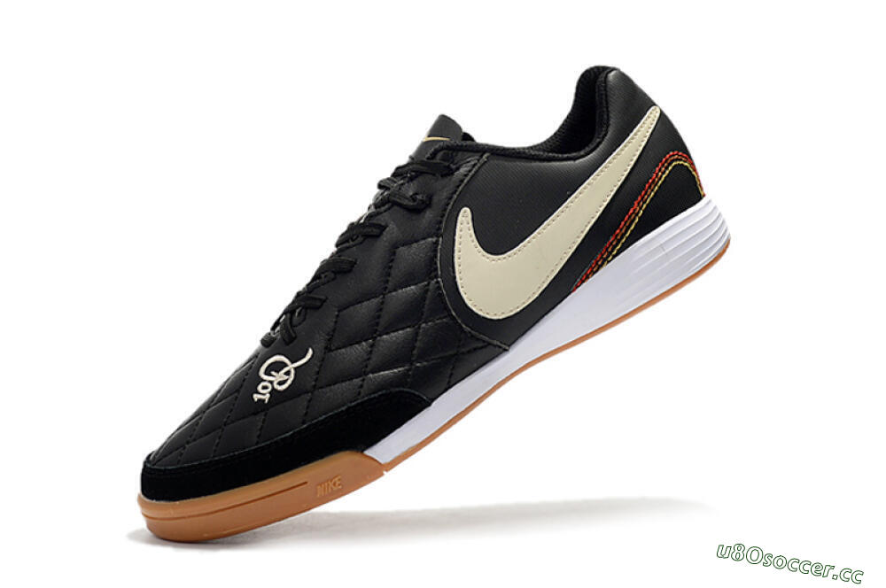 Men's Nike Tiempo Ligera 4 10R IC Indoor & Futsal Low-Tops Football Shoes - Black/Beige/Brown 8