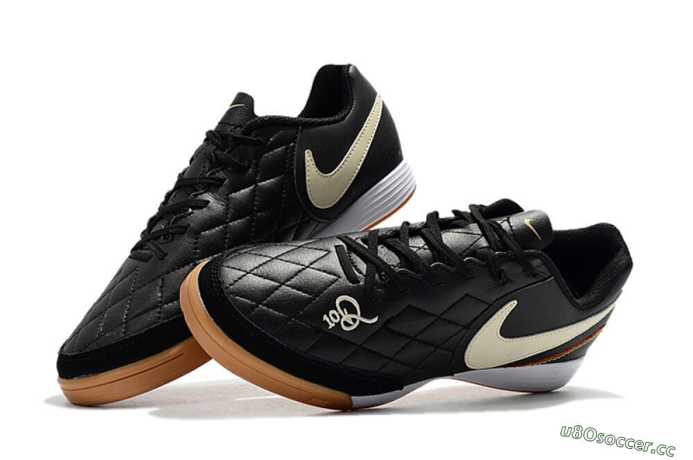 Men's Nike Tiempo Ligera 4 10R IC Indoor & Futsal Low-Tops Football Shoes - Black/Beige/Brown 6