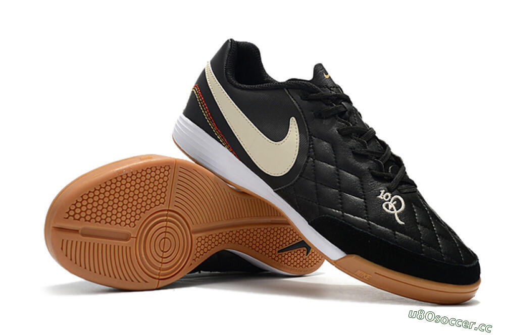 Men's Nike Tiempo Ligera 4 10R IC Indoor & Futsal Low-Tops Football Shoes - Black/Beige/Brown 4