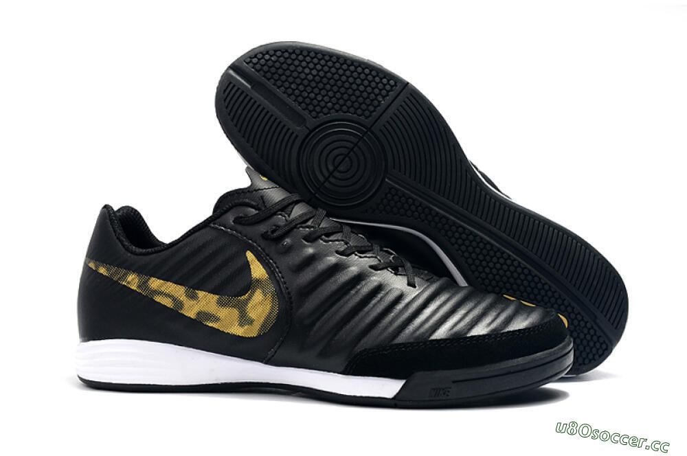 Men's Nike Tiempo Ligera 4 IC Indoor & Futsal Low-Tops Football Shoes - Black/Gold/White 2