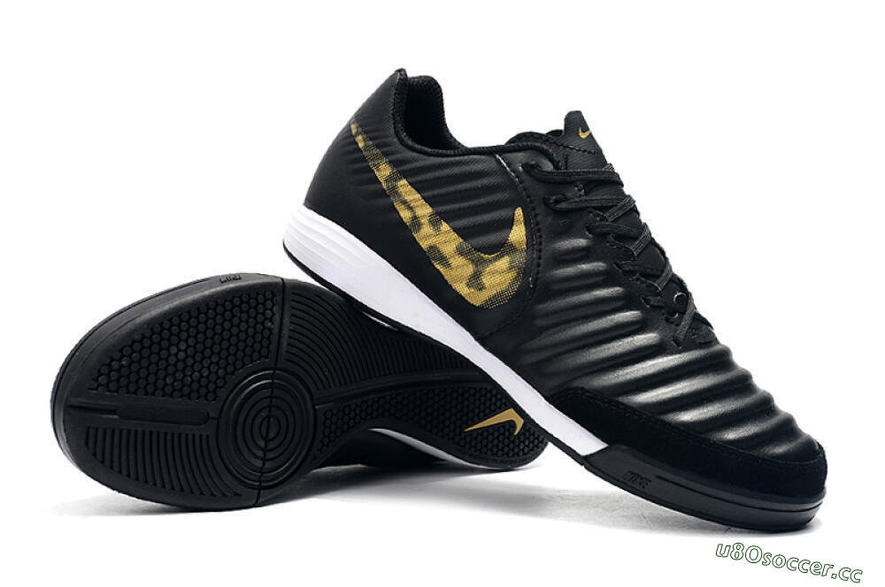 Men's Nike Tiempo Ligera 4 IC Indoor & Futsal Low-Tops Football Shoes - Black/Gold/White 4