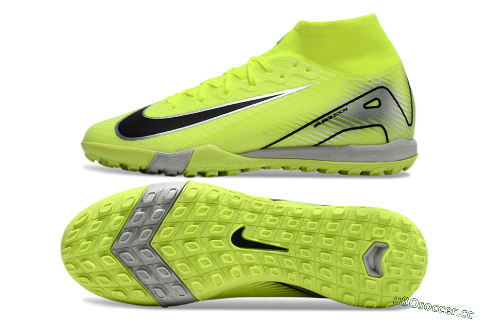 Unisex Nike Air Zoom Mercurial Superfly 10 Elite TF Artificial Turf High-Tops Football Shoes - Yellow/Silver/Black 1