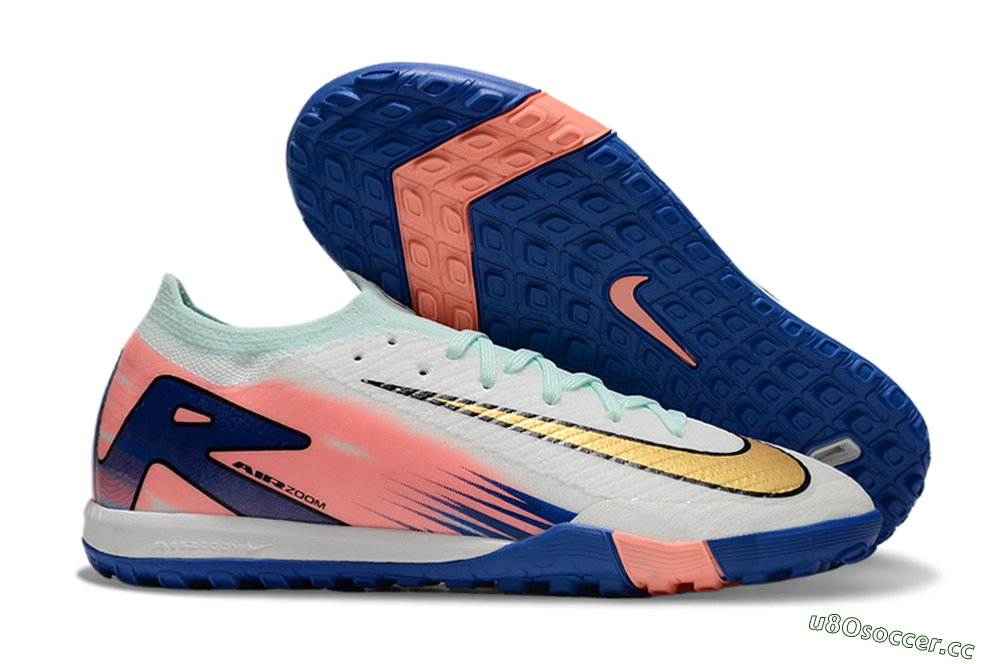 Men's Nike Air Zoom Mercurial Vapor 16 Elite TF Artificial Turf Low-Tops Football Shoes - Jade/Pink/Blue 2