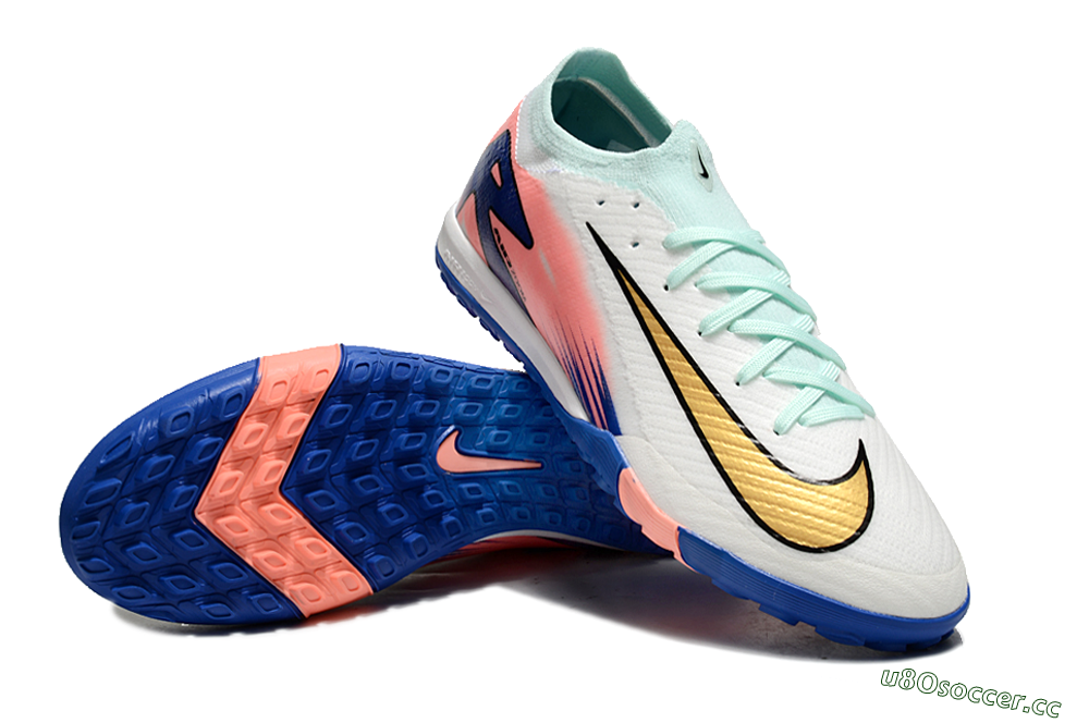 Men's Nike Air Zoom Mercurial Vapor 16 Elite TF Artificial Turf Low-Tops Football Shoes - Jade/Pink/Blue 3