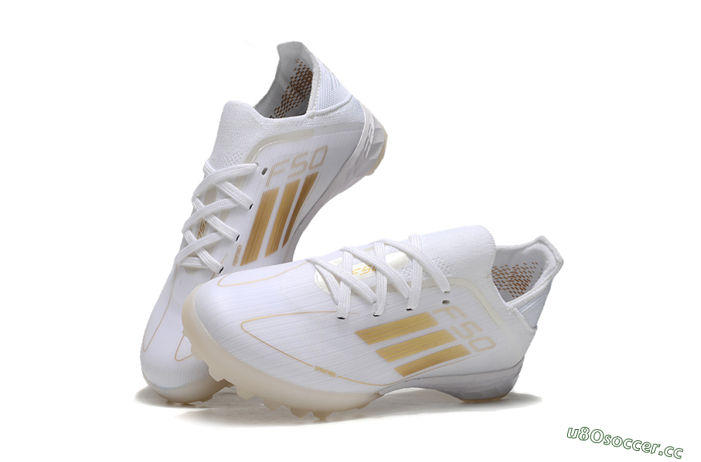 Men's Kids Adidas F50 Elite TF Artificial Turf Low-Tops Football Shoes - White/Gold 3