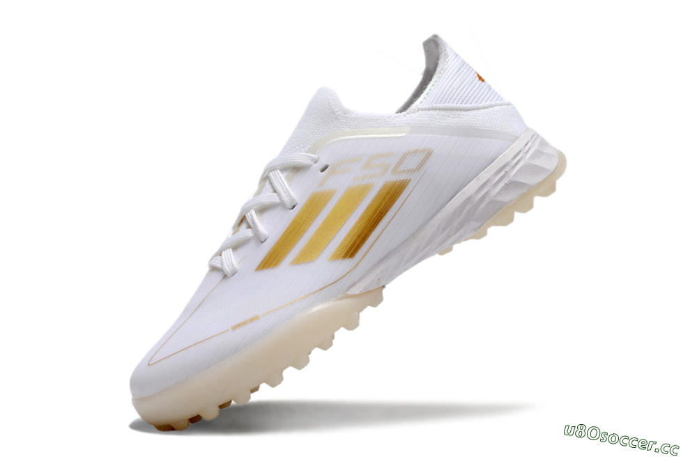 Men's Kids Adidas F50 Elite TF Artificial Turf Low-Tops Football Shoes - White/Gold 6