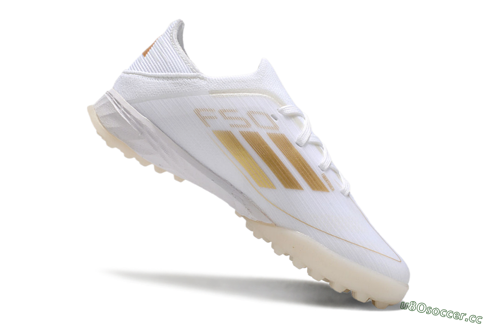 Men's Kids Adidas F50 Elite TF Artificial Turf Low-Tops Football Shoes - White/Gold 5