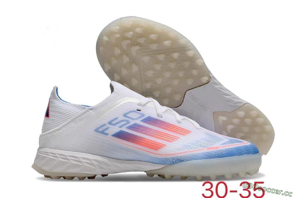 Men's Kids Adidas F50 Elite TF Artificial Turf Low-Tops Football Shoes - White/Blue/Orange 2