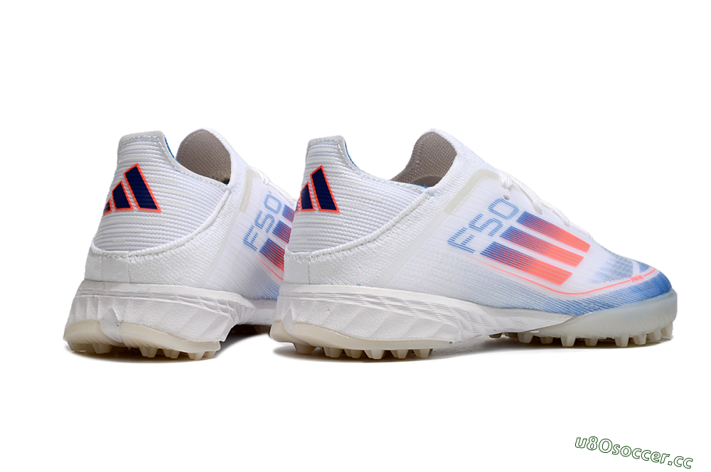 Men's Kids Adidas F50 Elite TF Artificial Turf Low-Tops Football Shoes - White/Blue/Orange 7