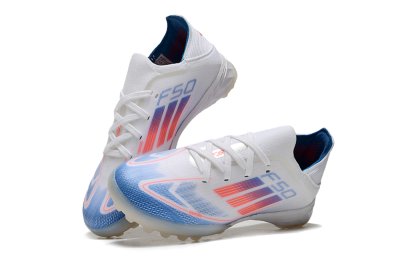 Men's Kids Adidas F50 Elite TF Artificial Turf Low-Tops Football Shoes - White/Blue/Orange
