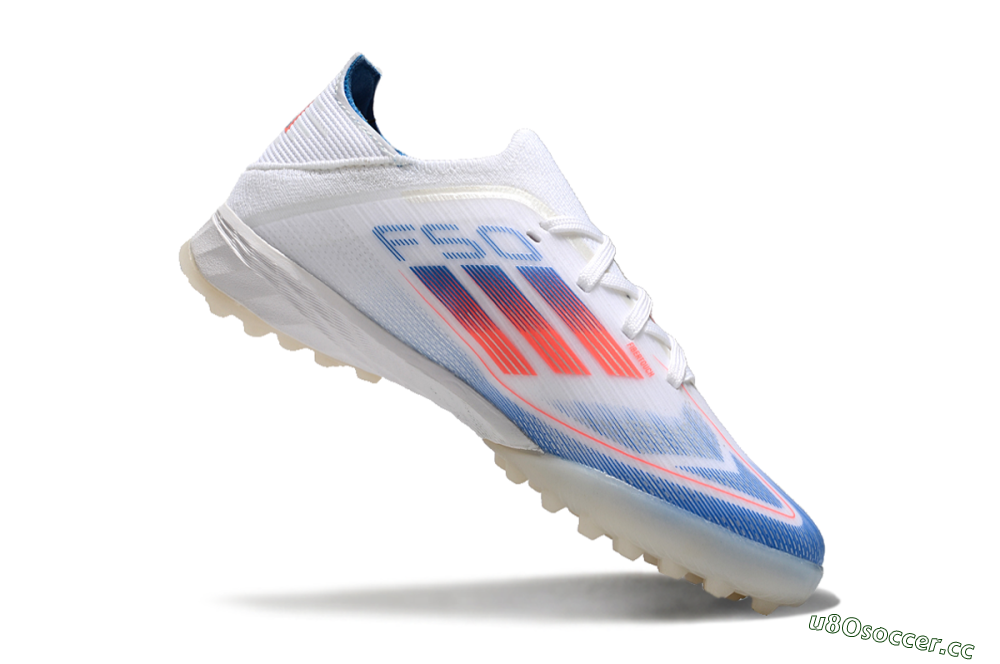 Men's Kids Adidas F50 Elite TF Artificial Turf Low-Tops Football Shoes - White/Blue/Orange 4