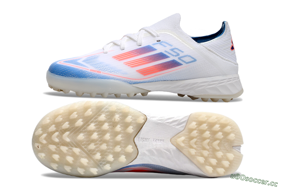 Men's Kids Adidas F50 Elite TF Artificial Turf Low-Tops Football Shoes - White/Blue/Orange 1