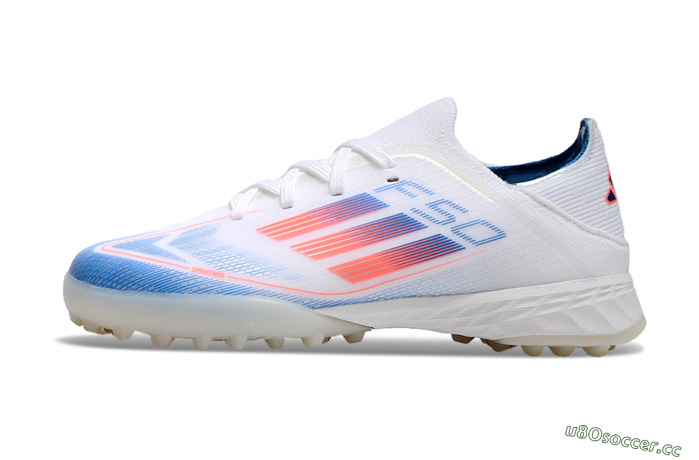 Men's Kids Adidas F50 Elite TF Artificial Turf Low-Tops Football Shoes - White/Blue/Orange 0