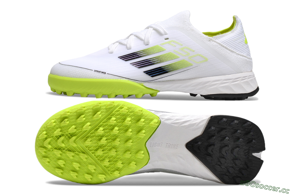 Men's Kids Adidas F50 Elite TF Artificial Turf Low-Tops Football Shoes - White/Black/Green 1