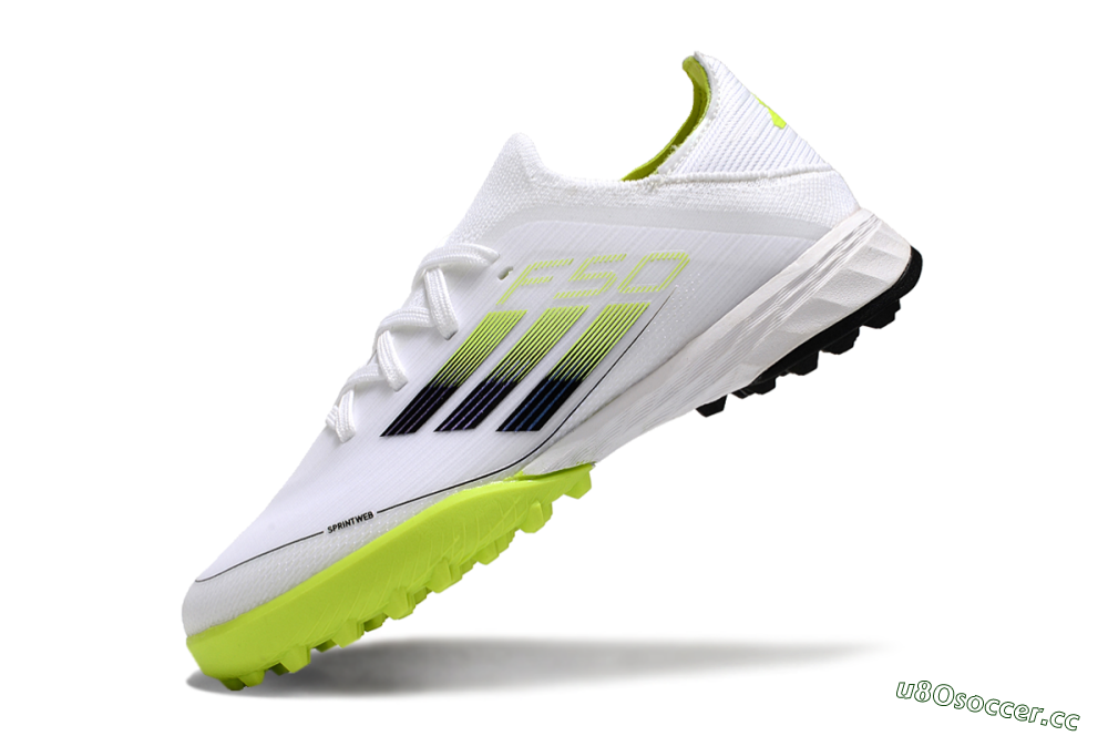 Men's Kids Adidas F50 Elite TF Artificial Turf Low-Tops Football Shoes - White/Black/Green 3