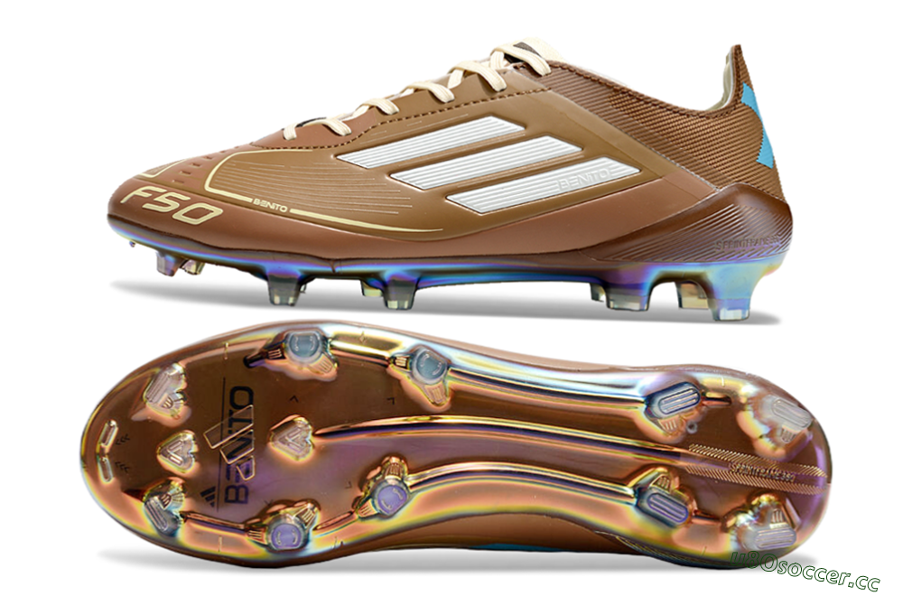 Men's Adidas F50 Elite FG Firm Ground Low-Tops Football Boots - Brown/White/Gold 1