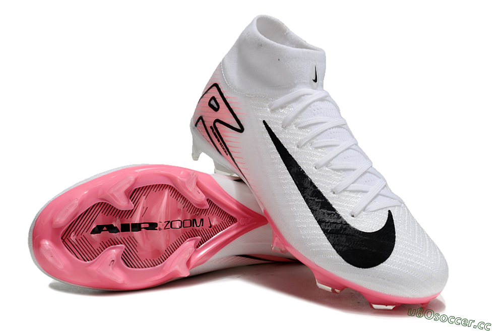 Men's Nike Air Zoom Mercurial Superfly10 Elite FG Firm Ground High-Tops Football Boots - White/Pink/Black 3