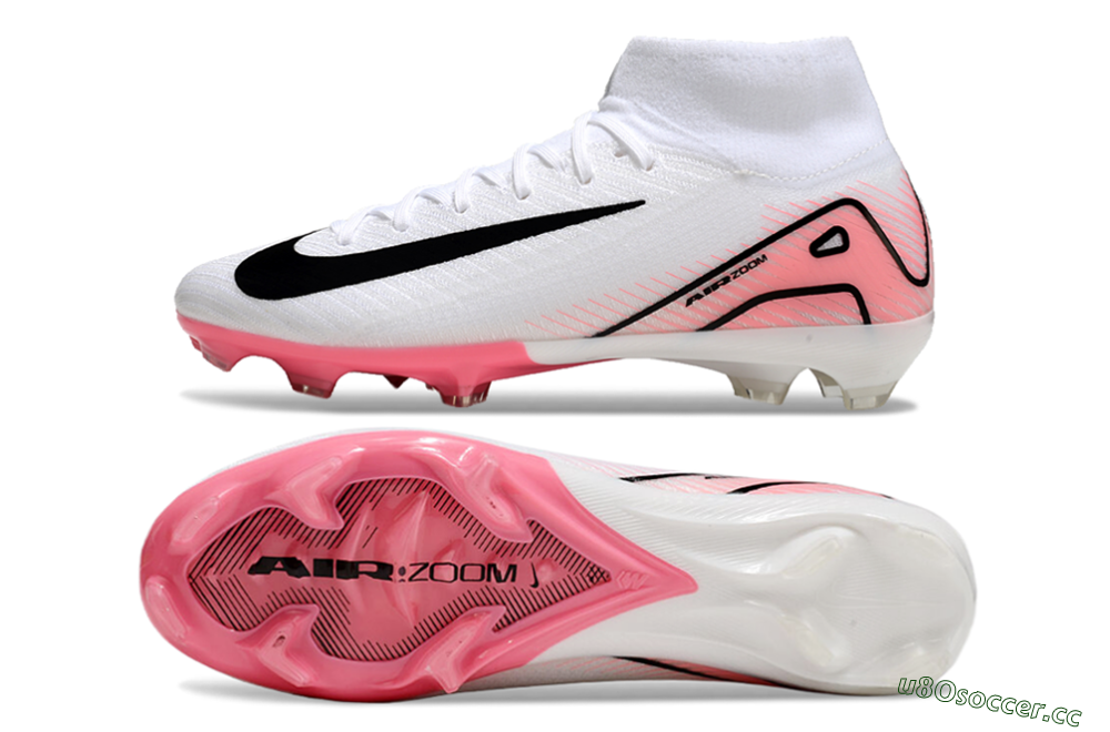 Men's Nike Air Zoom Mercurial Superfly10 Elite FG Firm Ground High-Tops Football Boots - White/Pink/Black 1