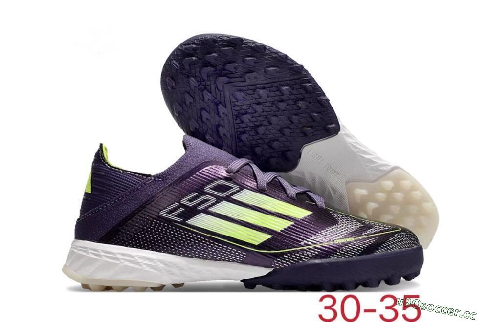 Kids Kids Adidas F50 Elite TF Artificial Turf Low-Tops Football Shoes - Purple/Green/White 2