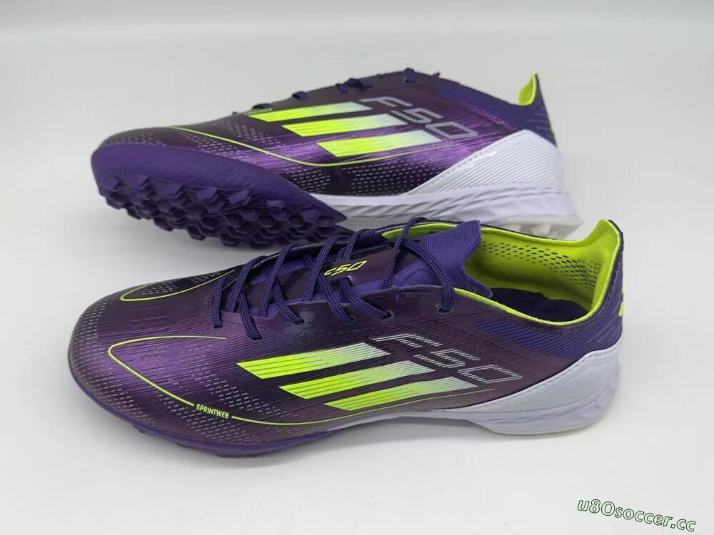 Men's Adidas F50 Pro TF Artificial Turf Low-Tops Football Shoes - Purple/Cloud White/Lucid Lemon