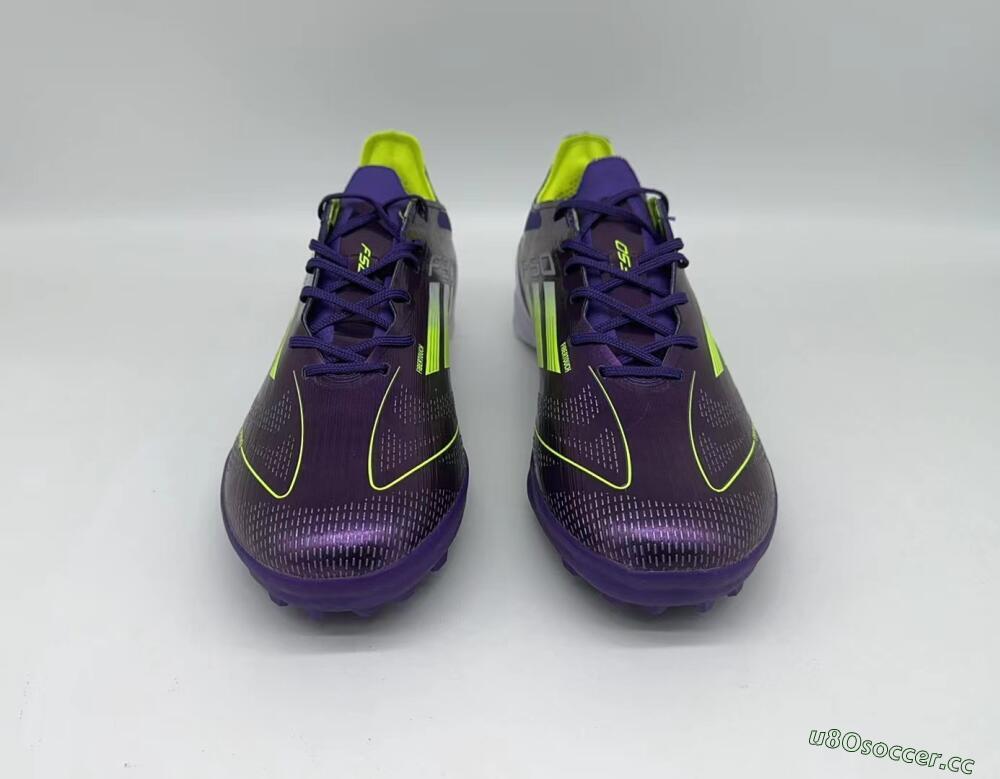 Men's Adidas F50 Pro TF Artificial Turf Low-Tops Football Shoes - Purple/Cloud White/Lucid Lemon