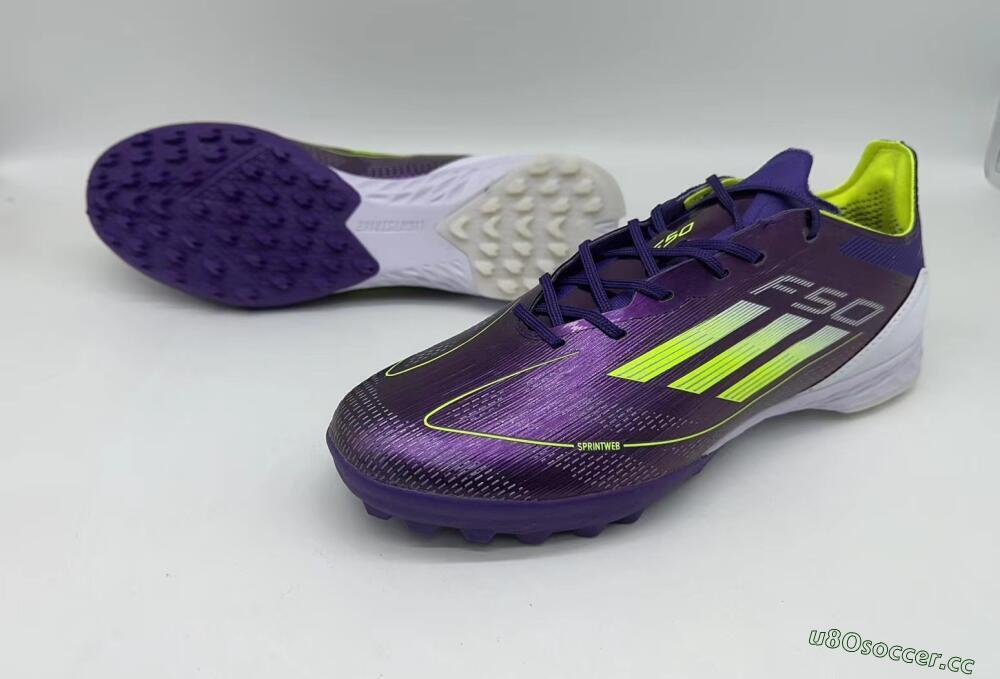 Men's Adidas F50 Pro TF Artificial Turf Low-Tops Football Shoes - Purple/Cloud White/Lucid Lemon