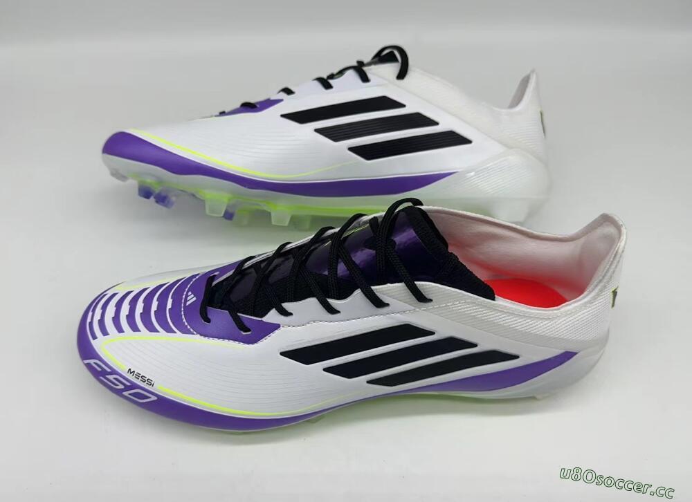 Men's Adidas F50 Elite FG Firm Ground Low-Tops Football Boots - White/Purple/Black/Yellow