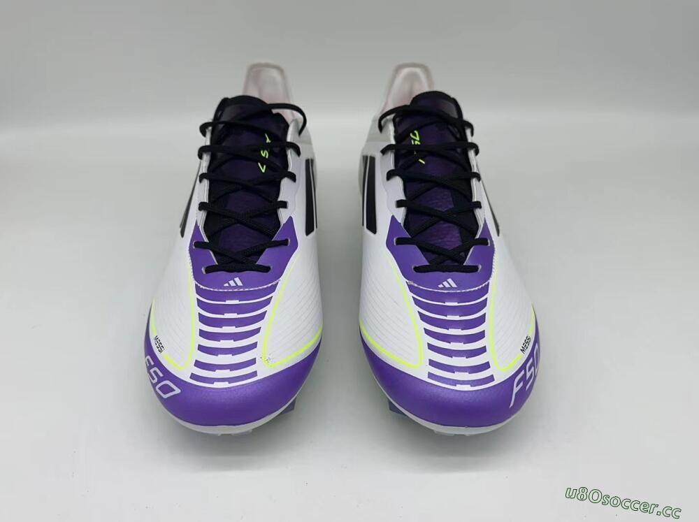 Men's Adidas F50 Elite FG Firm Ground Low-Tops Football Boots - White/Purple/Black/Yellow