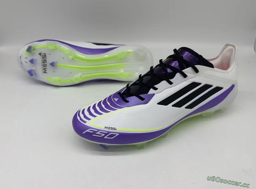 Men's Adidas F50 Elite FG Firm Ground Low-Tops Football Boots - White/Purple/Black/Yellow