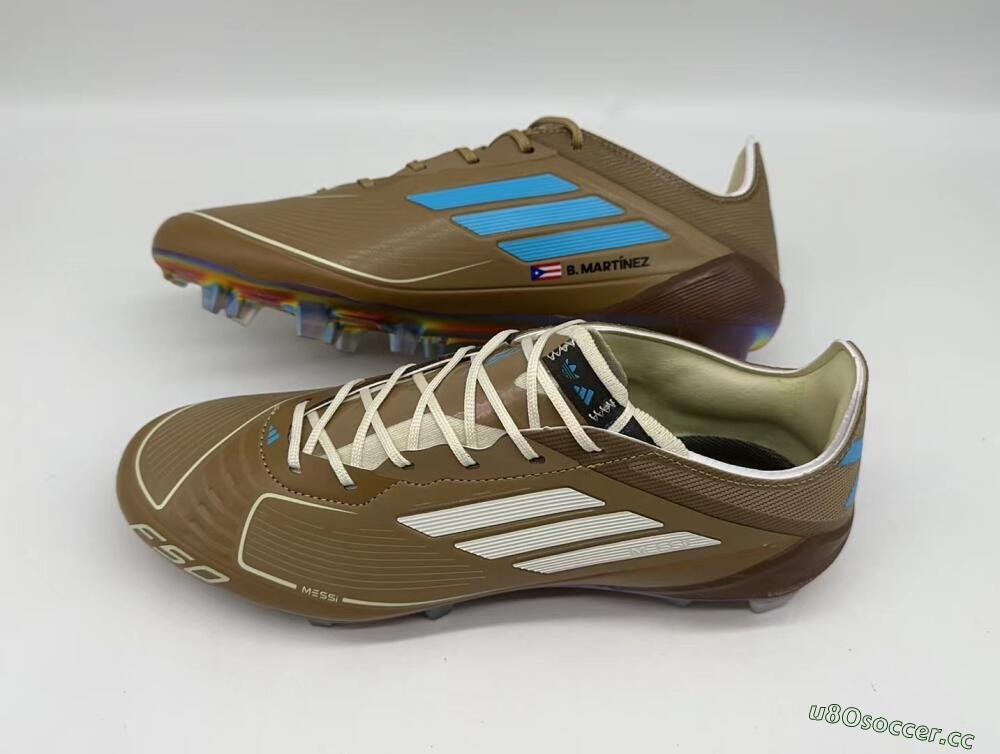 Men's Adidas F50 Elite FG Firm Ground Low-Tops Football Boots - Brown/White/Blue