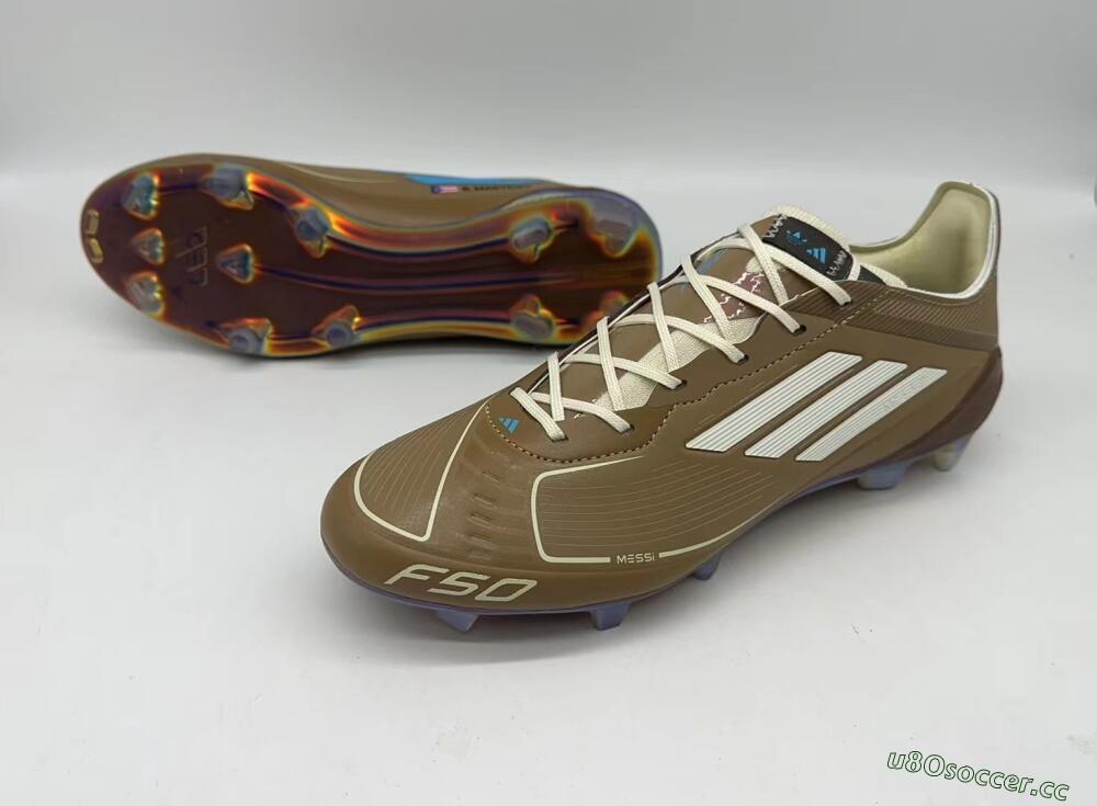 Men's Adidas F50 Elite FG Firm Ground Low-Tops Football Boots - Brown/White/Blue