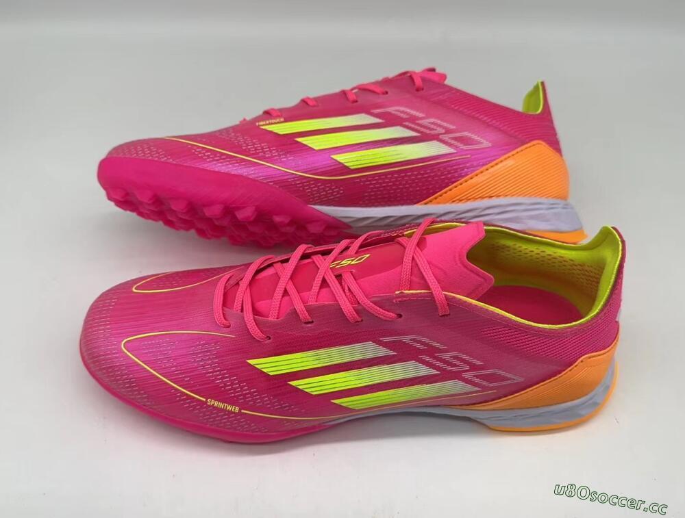 Men's Adidas F50 Elite TF Artificial Turf Low-Tops Football Shoes - Pink/Yellow/Orange