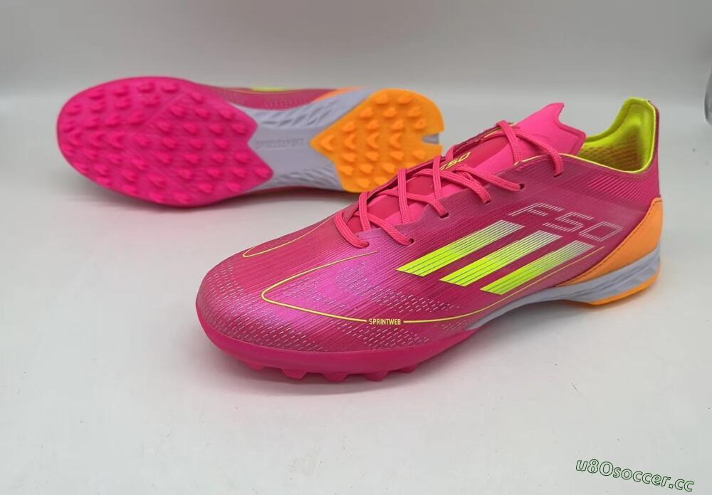Men's Adidas F50 Elite TF Artificial Turf Low-Tops Football Shoes - Pink/Yellow/Orange