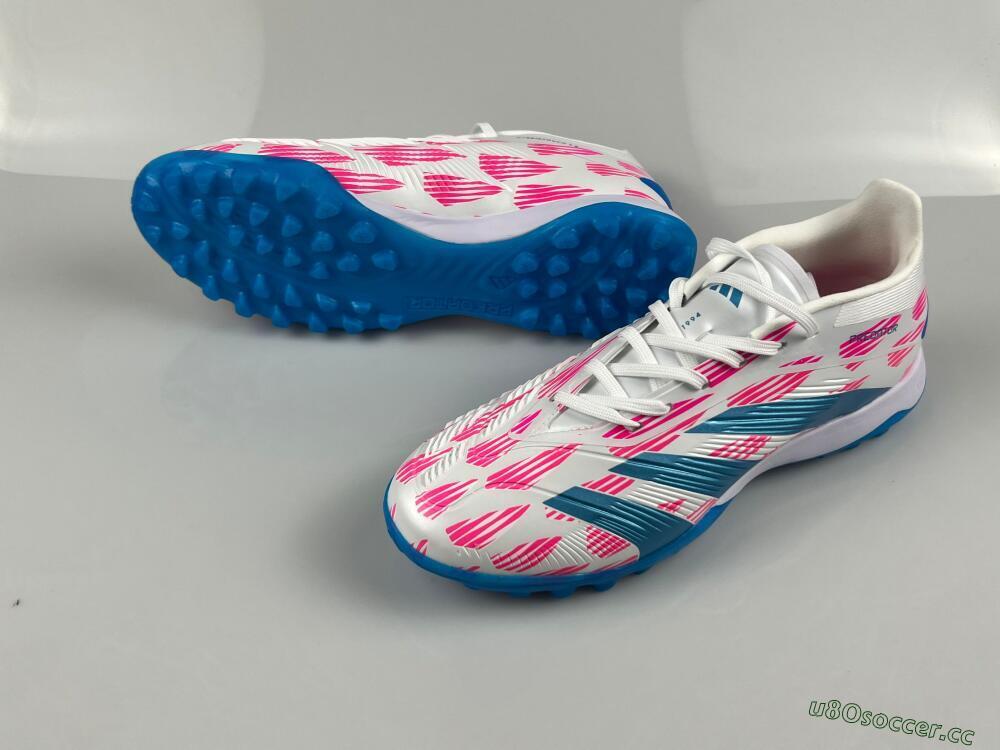 Men's Adidas Predator Elite 24 TF Artificial Turf Low-Tops Football Shoes - White/Pink/Blue