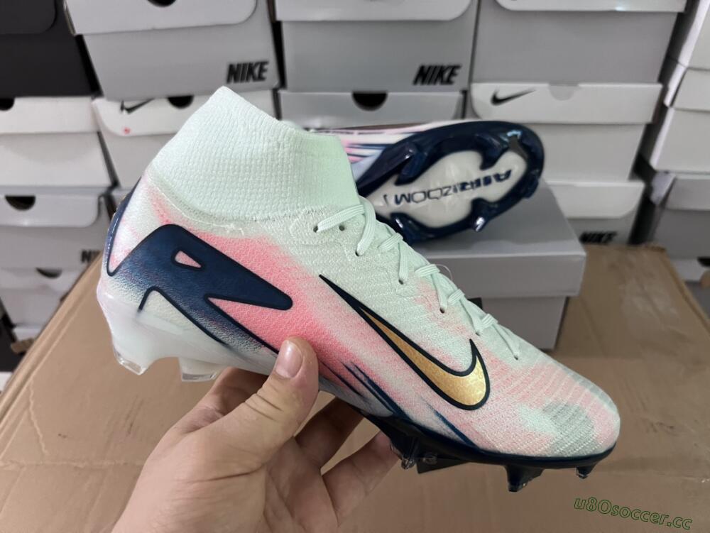 Unisex Nike Air Zoom Mercurial Superfly 10 Elite FG Firm Ground High-Tops Football Boots - White/Pink/Blue
