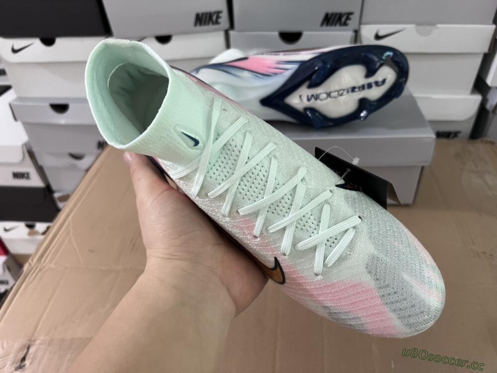 Unisex Nike Air Zoom Mercurial Superfly 10 Elite FG Firm Ground High-Tops Football Boots - White/Pink/Blue