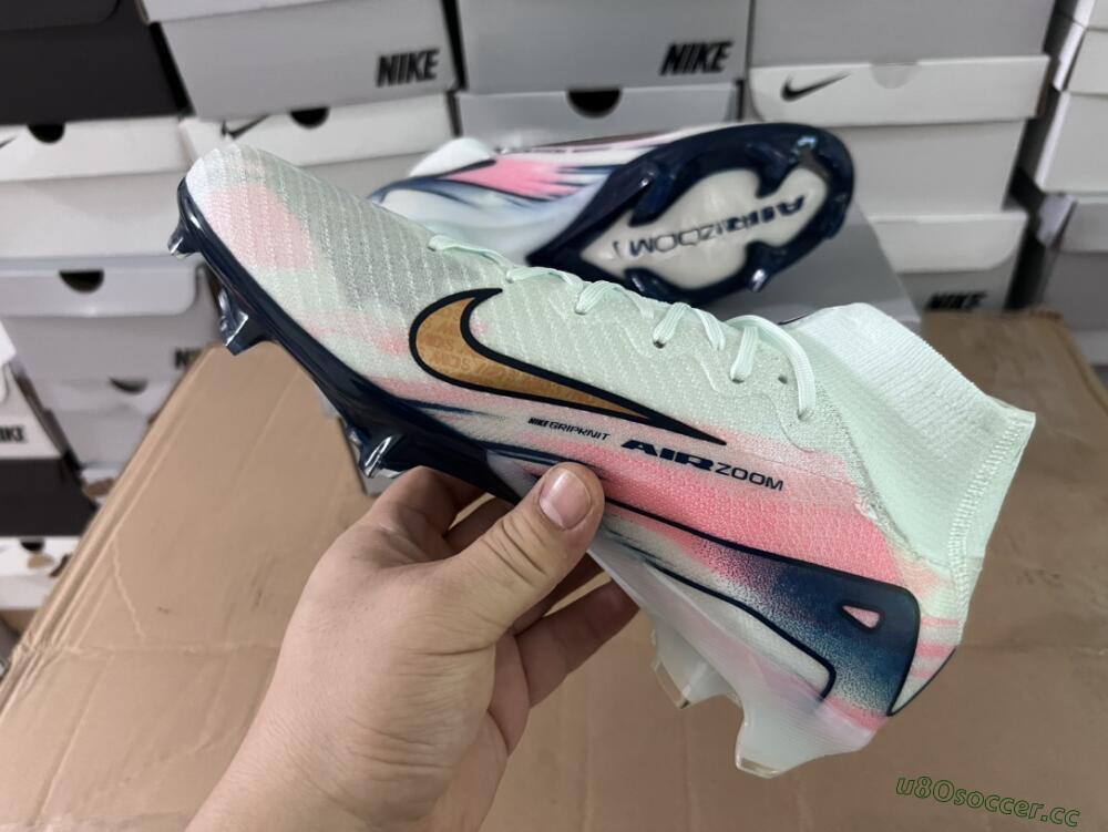 Unisex Nike Air Zoom Mercurial Superfly 10 Elite FG Firm Ground High-Tops Football Boots - White/Pink/Blue
