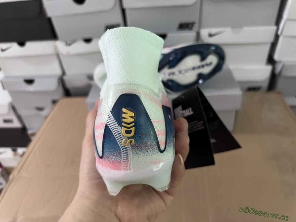 Unisex Nike Air Zoom Mercurial Superfly 10 Elite FG Firm Ground High-Tops Football Boots - White/Pink/Blue